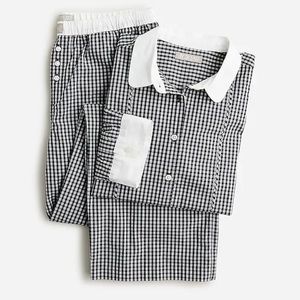 Cotton poplin bib shirt and pajama pant set in plaid